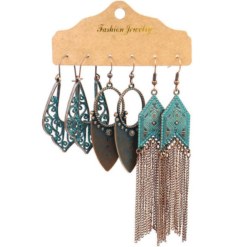 Bohemian Metal Tassel Earrings 3 Sets