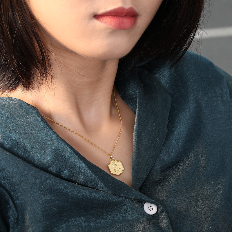 Rose Carving Sterling Silver Plated  Gold Necklace