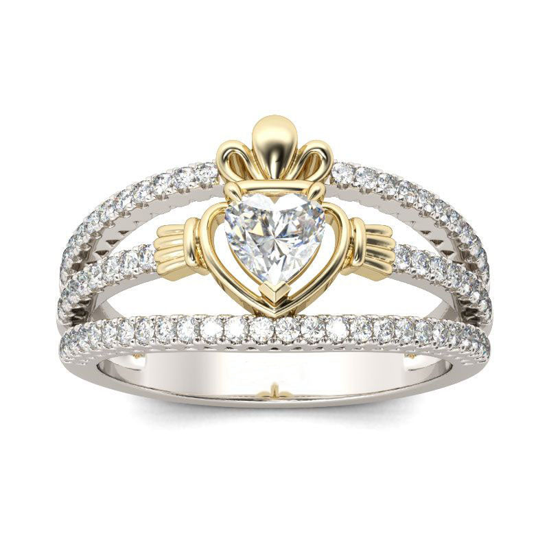 Two Tone Heart Cut Claddagh Sterling Silver Ring-JE-Juri Elle