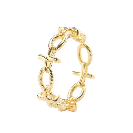 Cross Twist Sterling Silver Plated Gold Ring