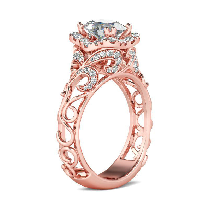 Rose Gold Tone Halo Oval Cut Sterling Silver Ring-JE-Juri Elle