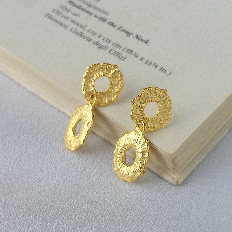 Double Circle Sterling Silver Plated Gold Earring