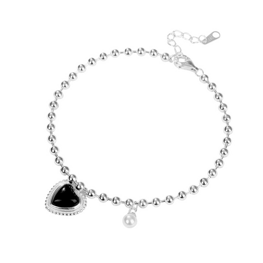 Heart Agate Beads Sterling Silver Bracelet