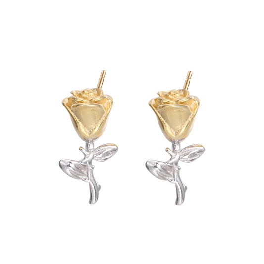 Three-dimensional Rose Sterling Silver Stud Earring