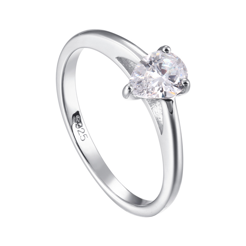 Solitaire Pear Cut Sterling Silver Ring For Women-TL-Juri Elle