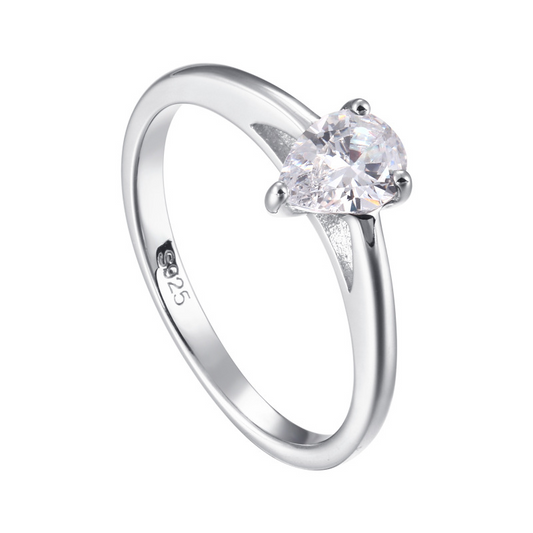 Solitaire Pear Cut Sterling Silver Ring For Women-TL-Juri Elle