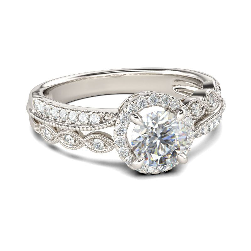 Beaded Halo Round Cut Sterling Silver Ring-JE-Juri Elle