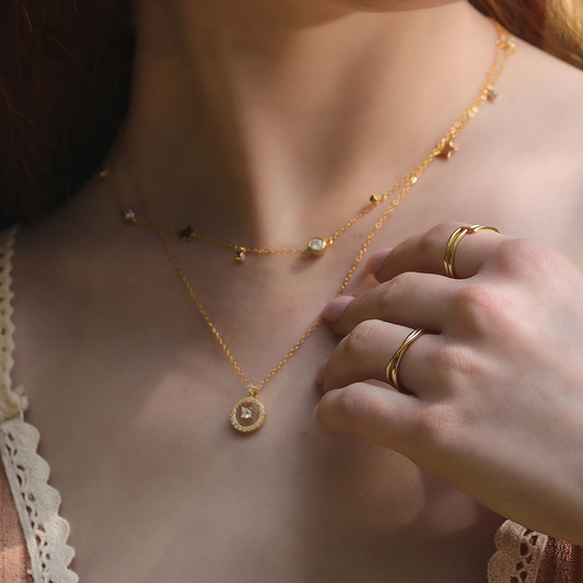Mini Multi-element Round Cut Sterling Silver Plated Gold Necklace