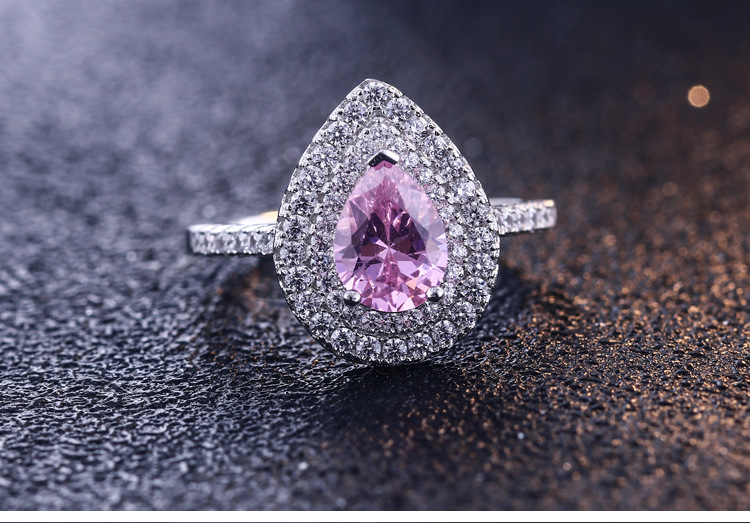 Double Halo Pear Cut Sterling Silver Ring For Women-TL-Juri Elle