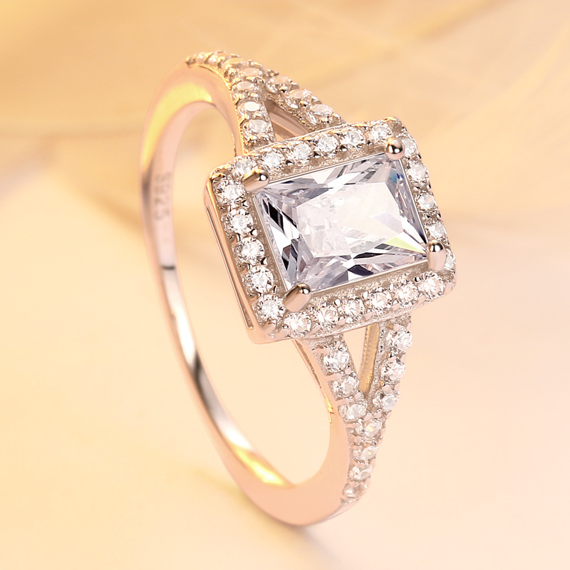 Halo Princess Cut Sterling Silver Ring-TL-Juri Elle