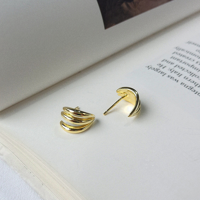 Irregular Spiral Sterling Silver Plated Gold Stud Earring