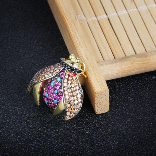 Colored Insect Round Cut Alloy Brooch