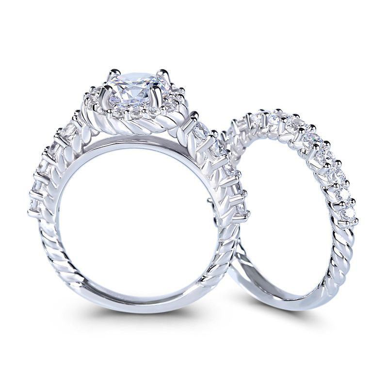 Braided Round Cut Sterling Silver Ring Set-JE-Juri Elle