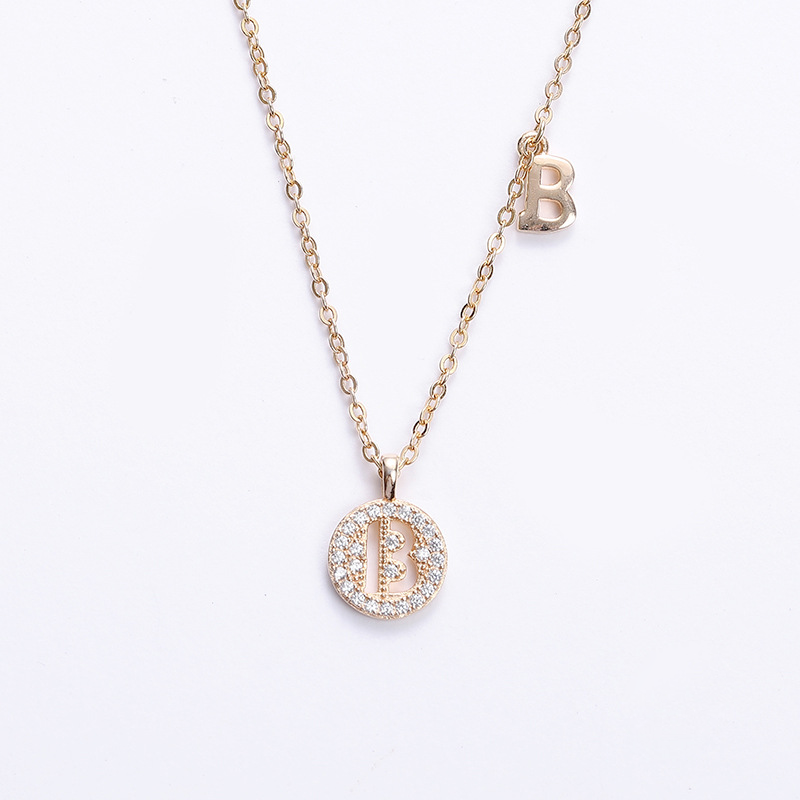 Hollow Letter Round Cut Sterling Silver Plated Champagne Gold Necklace