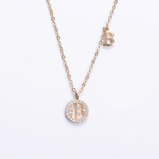 Hollow Letter Round Cut Sterling Silver Plated Champagne Gold Necklace