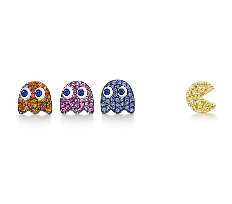 Mini Pacman Round Cut Sterling Silver Earring