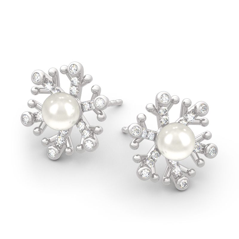 Snowflake Cultured Pearl Sterling Silver Stud Earrings-JE-Juri Elle