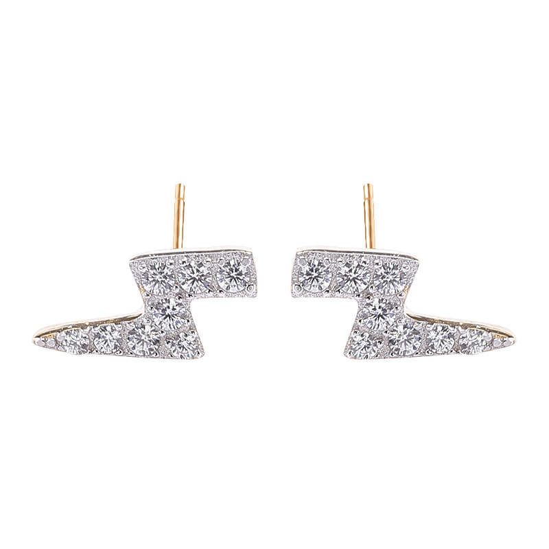 Personalized Lightning Round Cut Sterling Silver Plated Gold Stud Earring