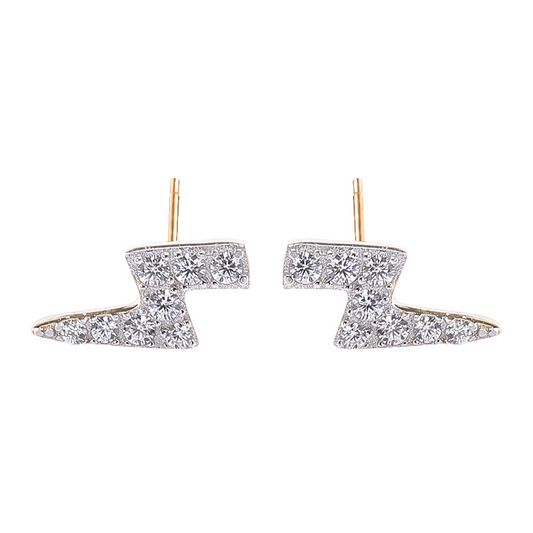 Personalized Lightning Round Cut Sterling Silver Plated Gold Stud Earring