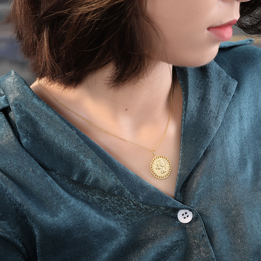 Trendy Portrait Sterling Silver Plated Gold Necklace