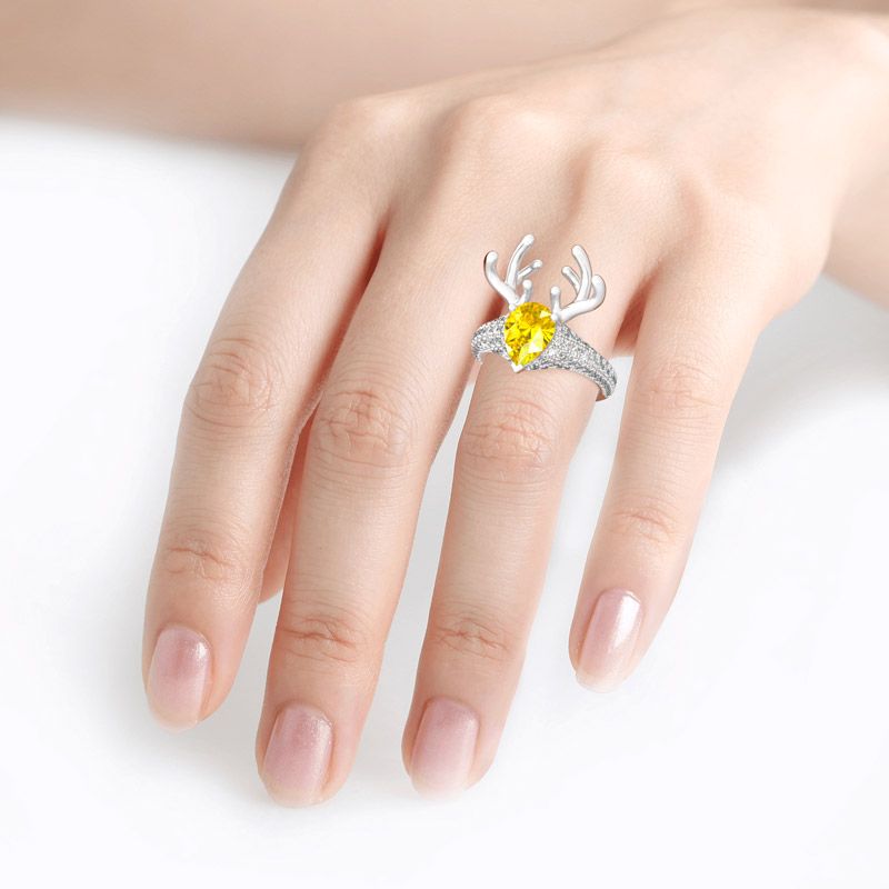 “Christmas Reindeer”Antler Pear Cut Sterling Silver Animal Ring-JE-Juri Elle