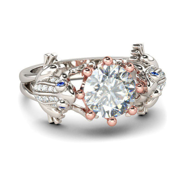 Two Tone Two Frog Crown Sterling Silver Frog Ring-JE-Juri Elle