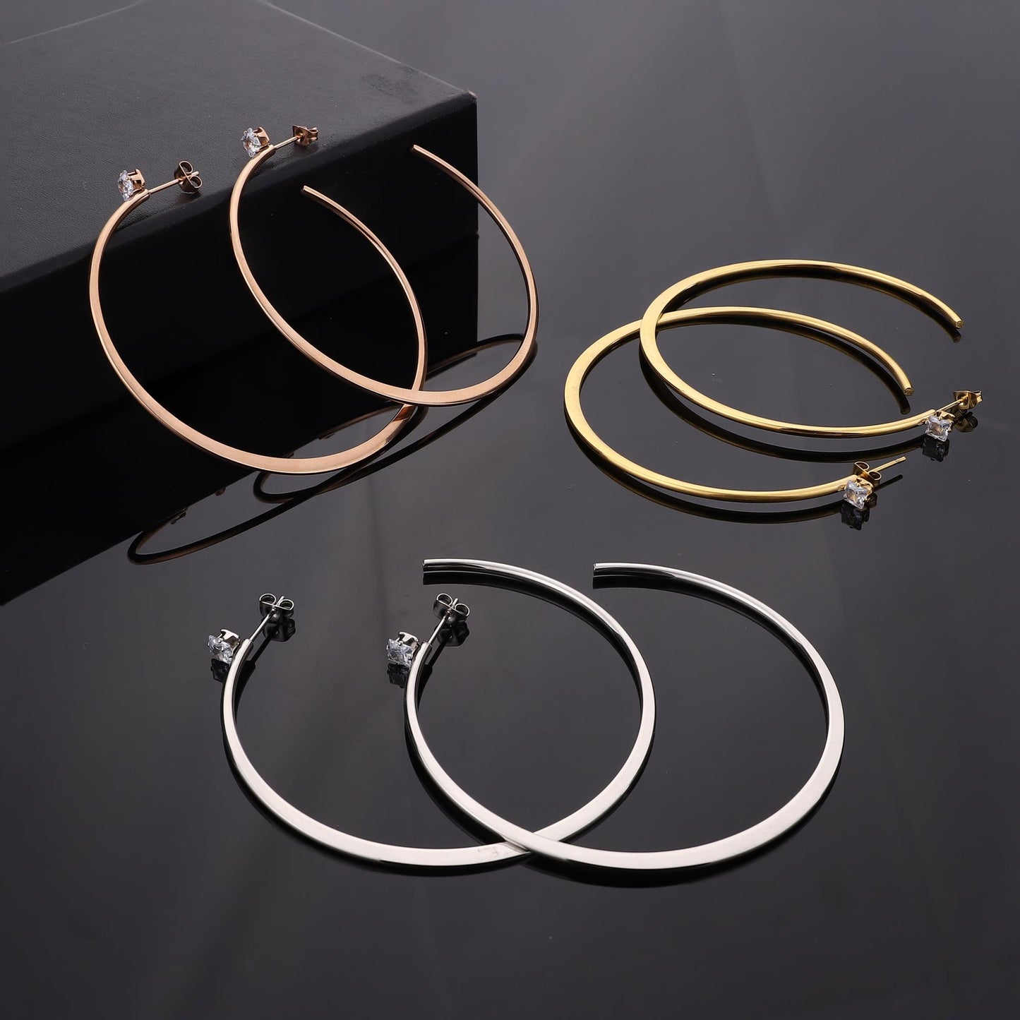 Stainly Stainless Steel Hoop Earrings with CZ for Women Teens Cubic Zirconia Stud Hoop Earrings