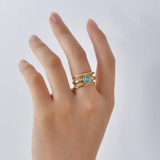 Bohemian Compass Blue Turquoise Opening Ring