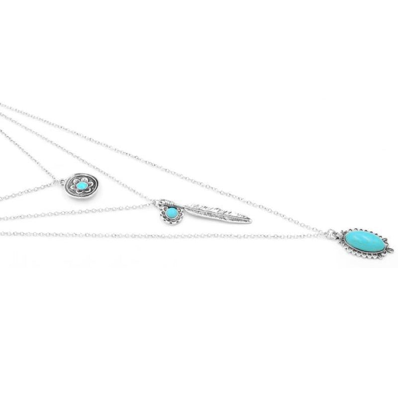 Bohemian National Wind Turquoise Leaf Necklace