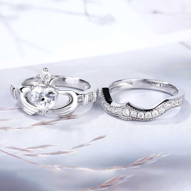 Simple Crown Claddagh Sterling Silver Ring Set-JE-Juri Elle