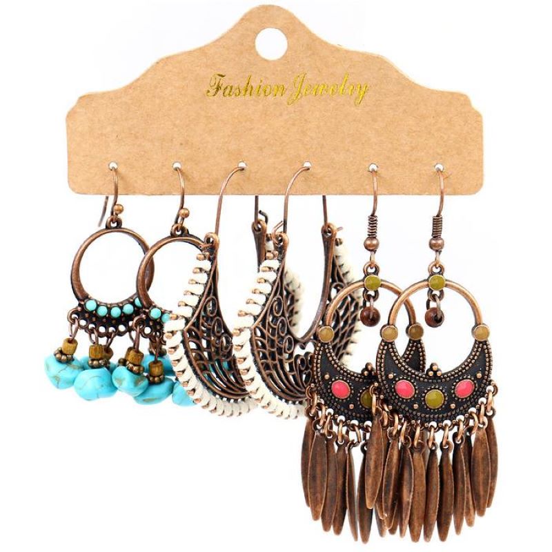Bohemian Metal Tassel Earrings 3 Sets