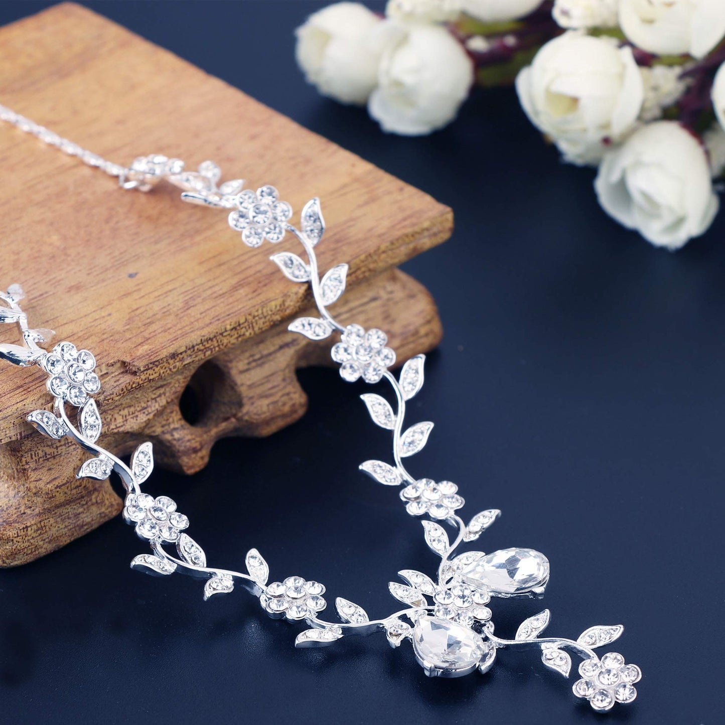 Bridal Jewellery Set Stone Flower Leaf Earring Necklace Jewellery Set