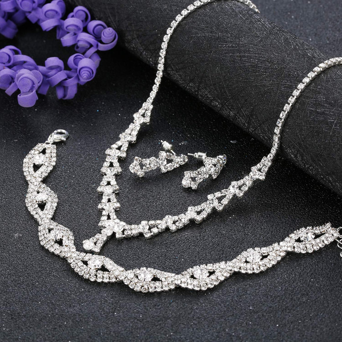 Rhinestone Necklace and Earrings Set