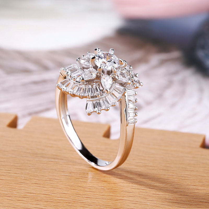 Floral Design Round Cut Sterling Silver Ring-JE-Juri Elle