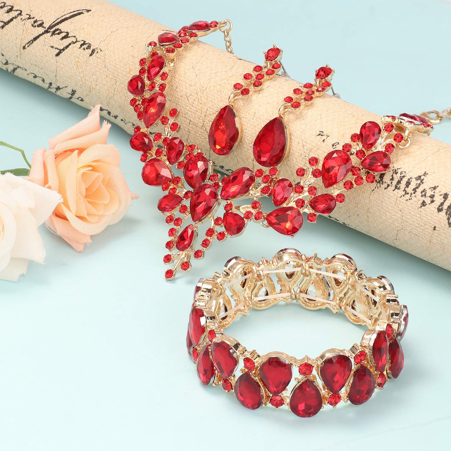 Rhinestone Bridal Jewelry Sets for Women Necklace Earrings Bracelet Set for Wedding Rhinestone Bridesmaid Gifts fit with Wedding Dress