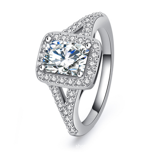 Halo Princess Cut Sterling Silver Ring-TL-Juri Elle
