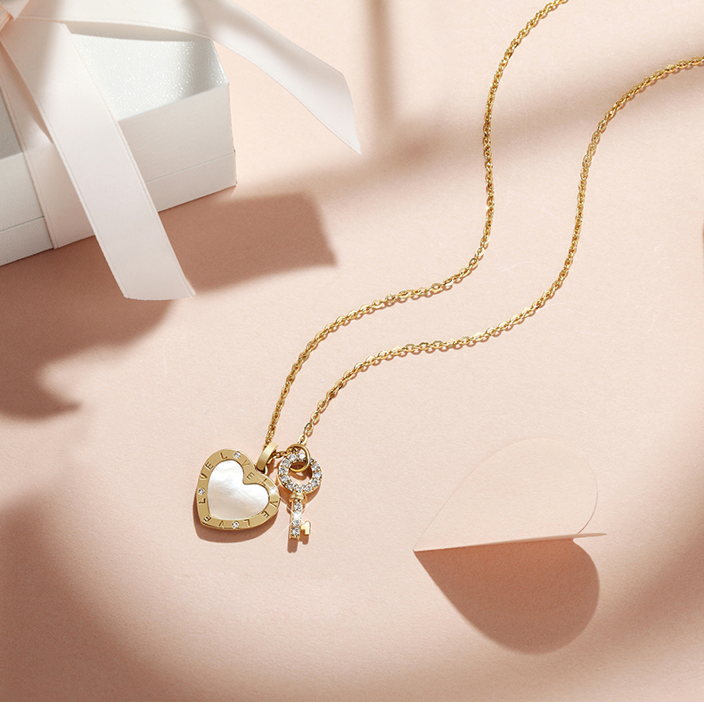 Unlock Love Round Cut Sterling Silver Plated 14K Gold Necklace