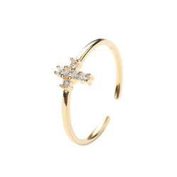 Cross Stackable Round Cut Sterling Silver Plated Gold Ring