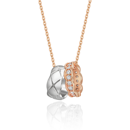 Classic Rhombic Double Ring Oath Round Cut Sterling Silver Necklace