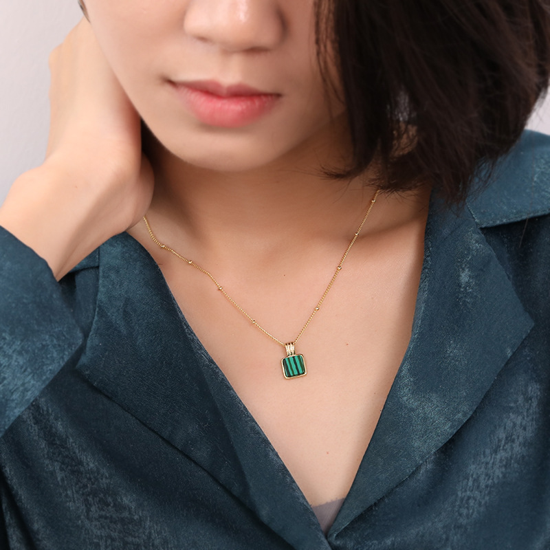 Classic Malachite Sterling Silver Plated Gold Necklace