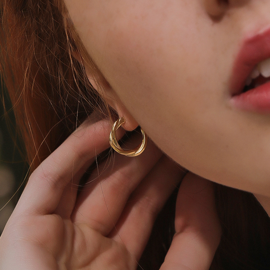 Twisted Flower Sterling Silver Plated Gold Earring