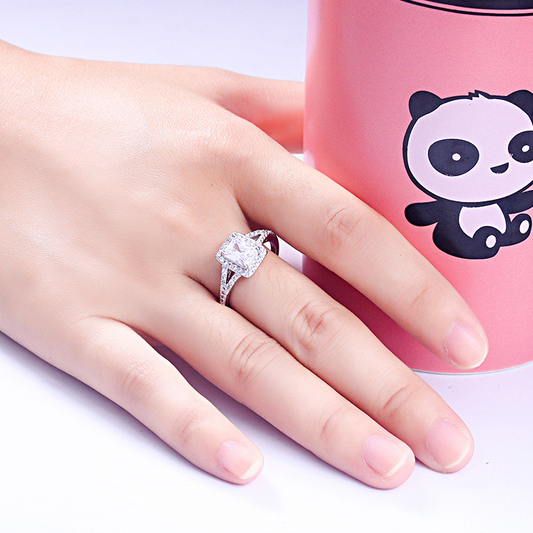 Halo Princess Cut Sterling Silver Ring-TL-Juri Elle