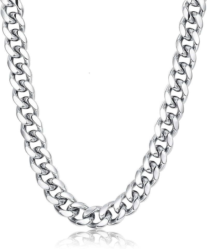 Steeltime Men's Stainless Steel Miami Cuban Chain in 2 Colors - White - 24 inch