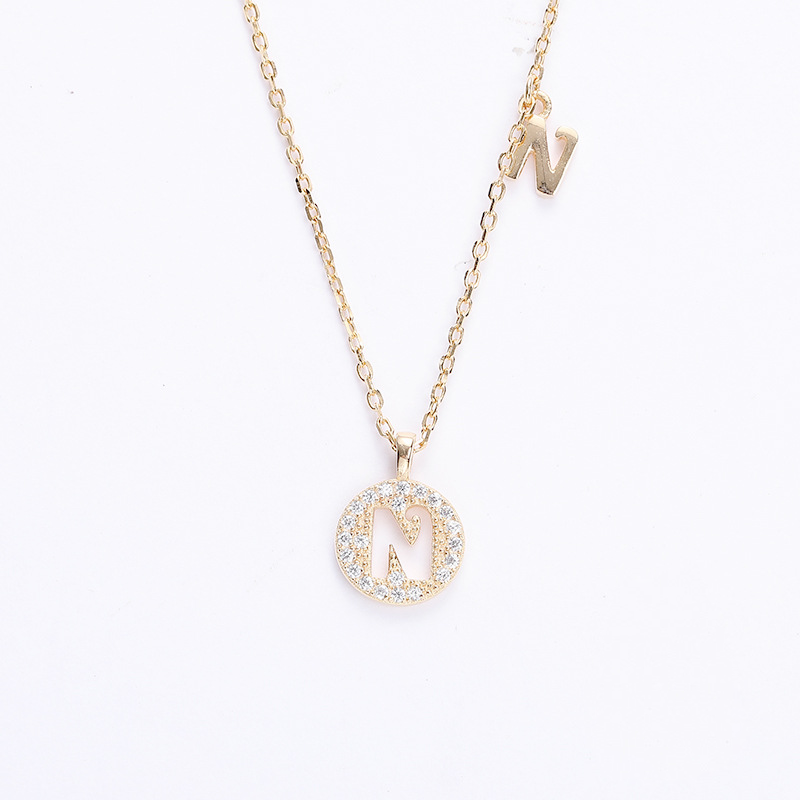 Hollow Letter Round Cut Sterling Silver Plated Champagne Gold Necklace
