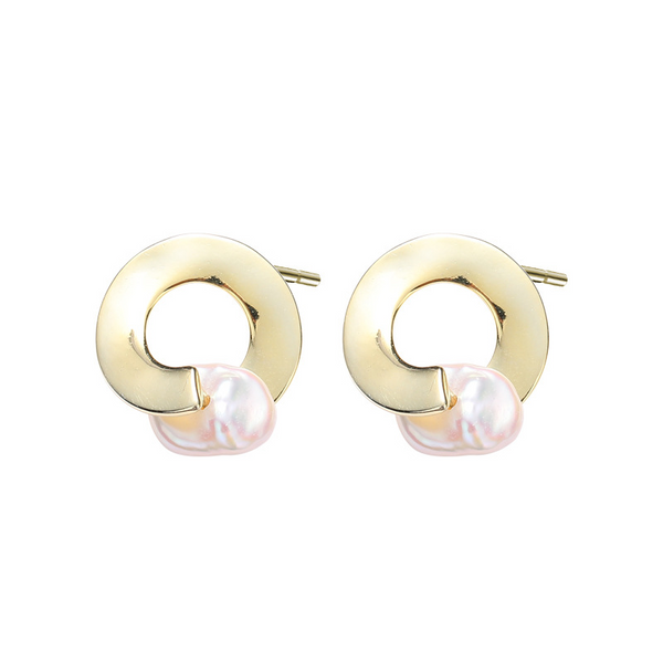 Shaped Baroque Pearl Sterling Silver Plated Gold Stud Earring