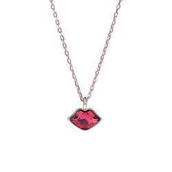 Red Lips Temptation Sterling Silver Plated Rose Gold Necklace