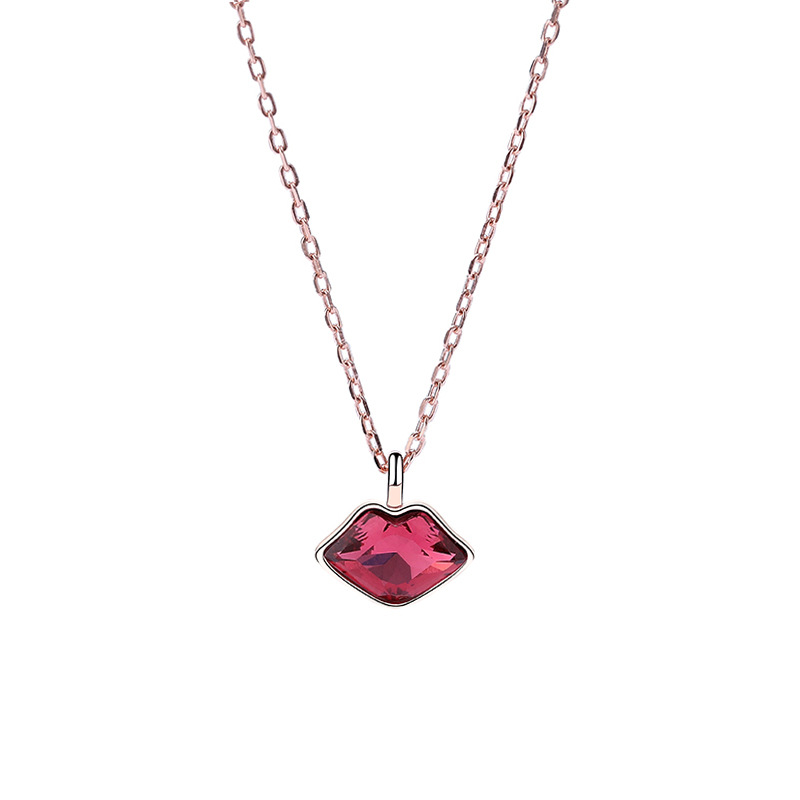 Collier Red Lips Temptation en argent sterling plaqué or rose