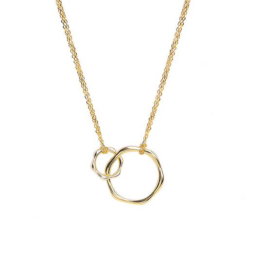 Geometric Interlocking Double-ring Sterling Silver Plated Gold Necklace
