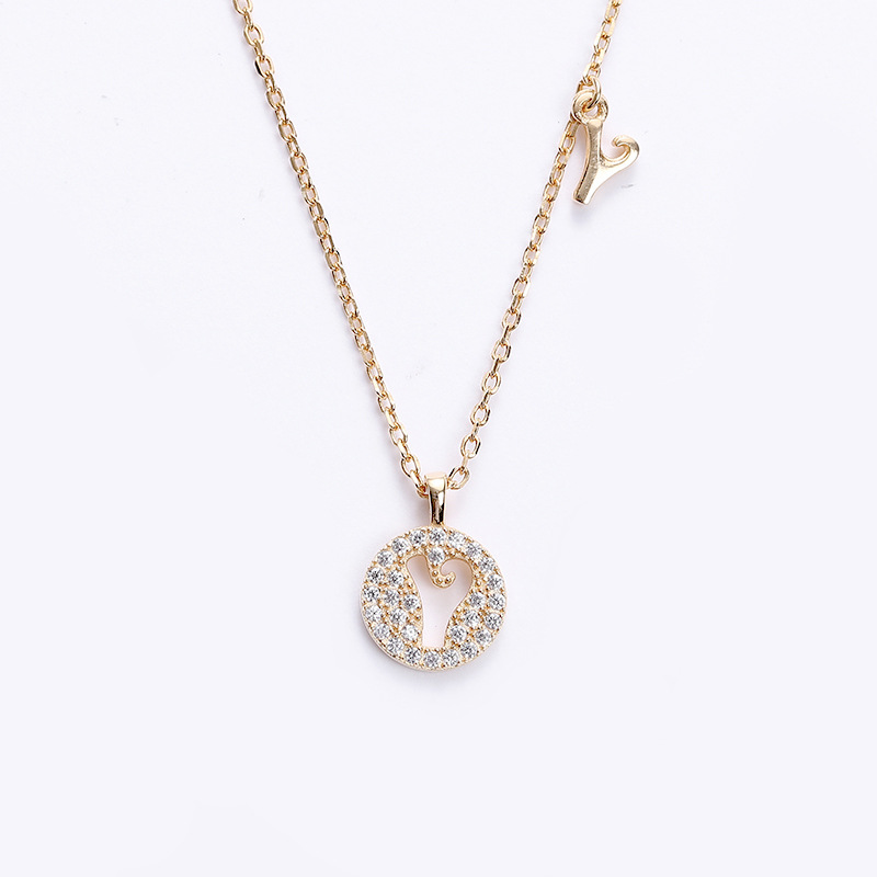 Hollow Letter Round Cut Sterling Silver Plated Champagne Gold Necklace