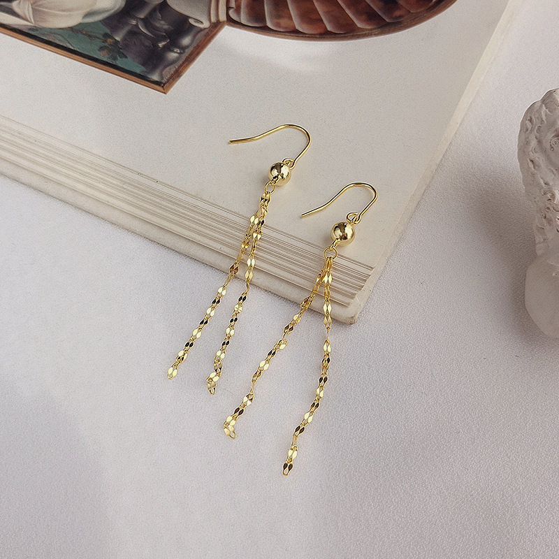 Long Tassel Sterling Silver Plated Gold Earring